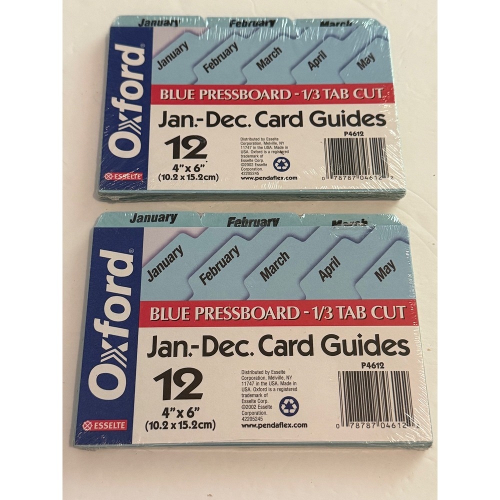 Oxford Blue Pressboard Jan-Dec Card Guides 4x6 1/3 Tab Cut P4612 2 Packs 24ct